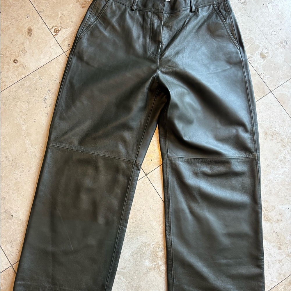 MaxMara Weekend dark Olive Green Leather Pants